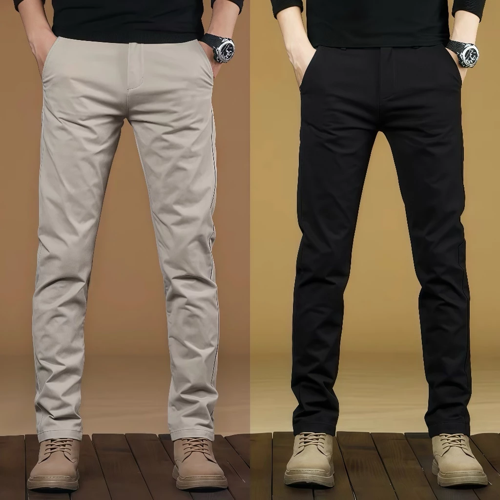 กางเกงขายาวชิโน่ ผ้ายืด ทรงกระบอก กางเกงสแล็คชาย เข้ารูปใส่สบาย CLASSIC PANTS สไตล์เกาหลี ผ้าดีพิเศษ ไม่ต้องรีด