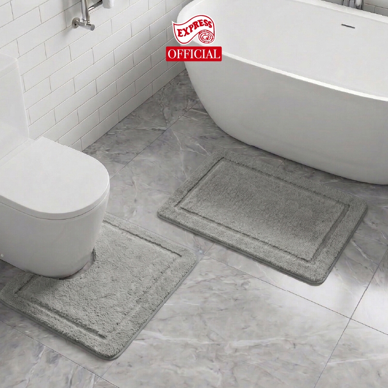 EXPRESS CARPET พรมห้องน้ำ2ชิ้น 45x70cm+ตัวU50x60cm พรมเช็ดเท้าหนานุ่ม พรมชักโครก มีกันลื่น ซักได้