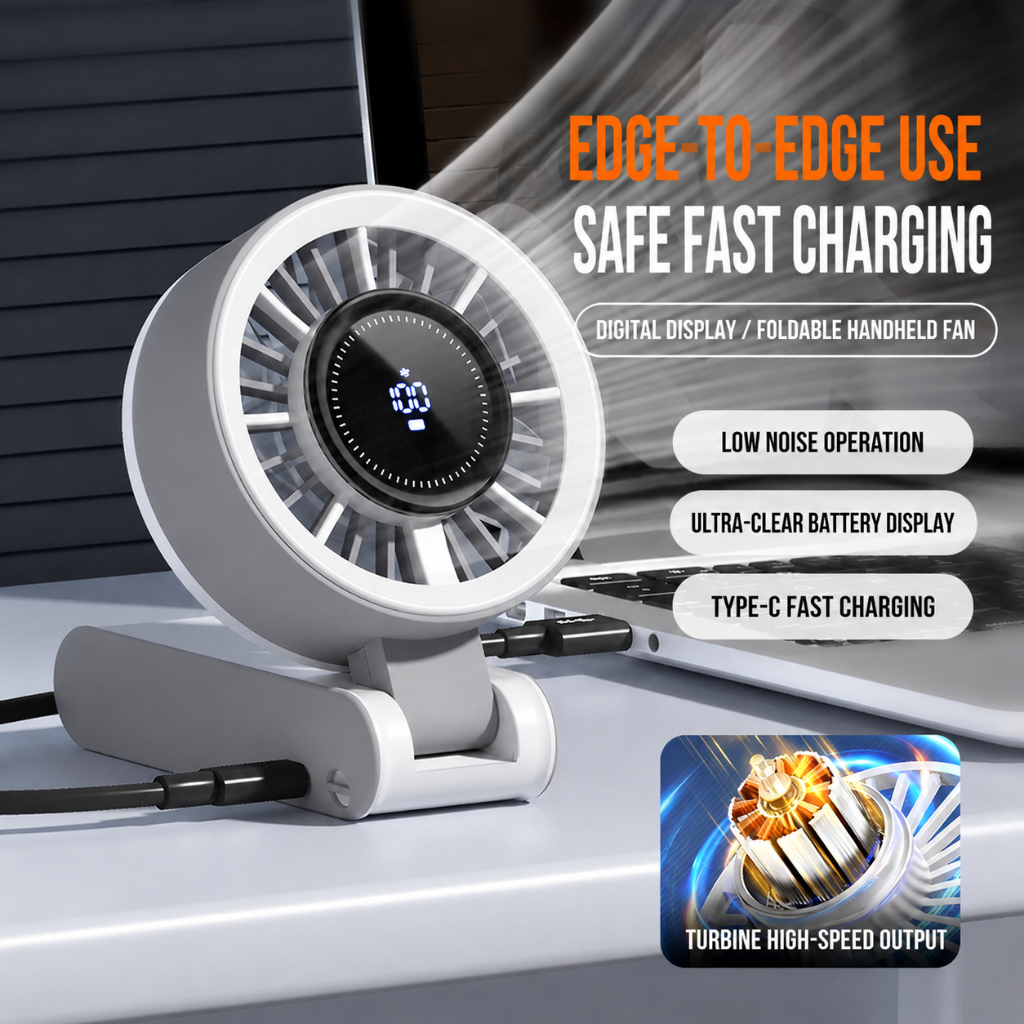 Handheld Fan Life7 3-in-1 (3600mAh) 9.5H | Foldable | LED Display | 3 Gears | Desktop | Neck-Hanging