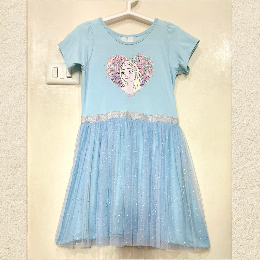 เดรส ชุดกระโปรง ลายแอลซ่า H&M แท้ 💯% สีฟ้า Size US 10-12Y *ส่งต่อ*มือสอง* 🩵