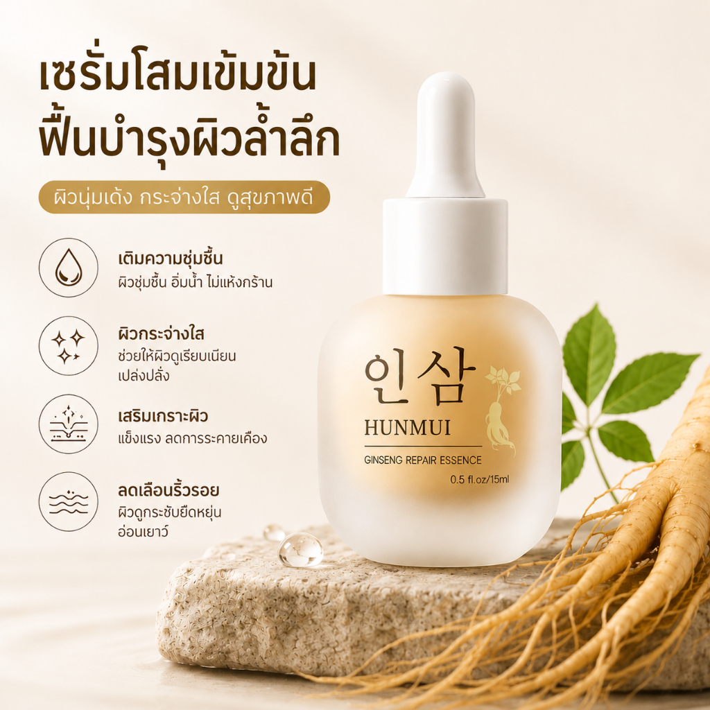 เซรั่มโสมฟื้นฟูผิว เซรั่มบำรุงผิวหน้า เติมความชุ่มชื้น ลดริ้วรอย ผิวกระจ่างใส Ginseng Repair Essence 15ml