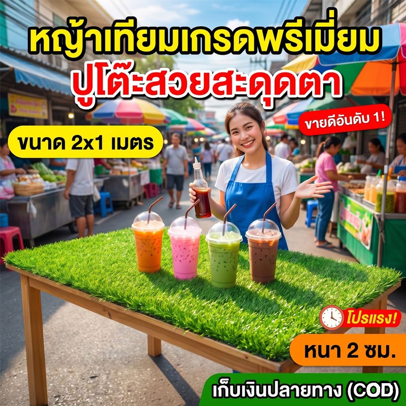 หญ้าเทียม เกรดพรีเมียม หนา 1/1.5/2/3/4ซม. ขนาด 2x1เมตร ตกแต่งร้านสวยสะดุดตา ทนแดด กัน UV ไม่ลามไฟ อายุการใช้งานยาวนาน