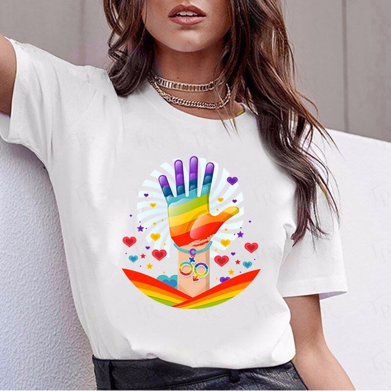 เสื้อยืดลายมือสีรุ้ง | ผ้าฝ้าย 100% เหมาะกับกิจกรรม Pride Month ✊ | TR S-5XL เสื้อ