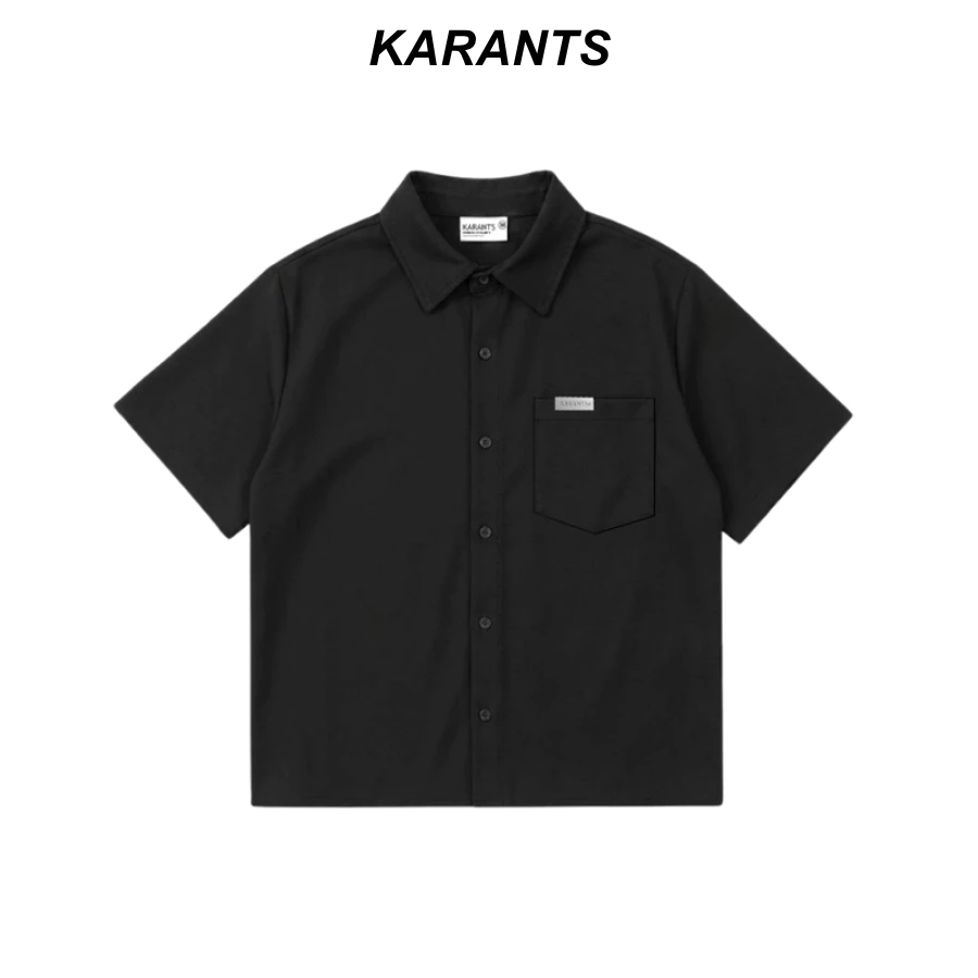 Karants เสื้อเชิ้ต Cropped Boxy ผ้า Cotton เย็น แต่งกระเป๋าพร้อมแถบโลหะ สำหรับผู้ชายและผู้หญิง Unisex - KR400