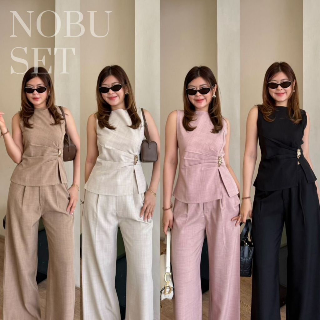 Nobu - 5 สี พร้อมส่ง ชุดเซ้ทขายาว เซ็ทกางเกงขากระบอก เสื้อแขนกุดแต่งกระดุมด้านหน้า เพิ่มความหรูหรา BETTY (B071)