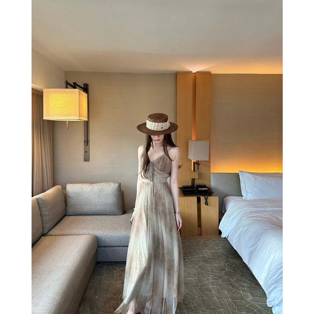 Mogwany พร้อมส่ง M/ พรี S,L / Nelly Dress เดรสยาวสายเดี่ยว ทรงสวย มีซับใน ใส่เที่ยว ใส่ออกงาน สวยมาก เก็บโค้ดหน้ากิจกรรม