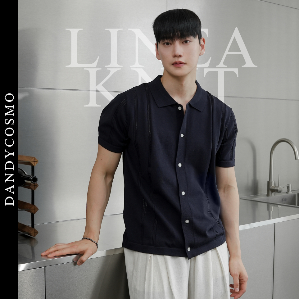 DANDY COSMO | [2สี] Linea Knit Polo เสื้อโปโลไหมพรมลายเส้นแนวตั้ง ดีไซน์เรียบแต่มีมิติ ให้ลุคคลีน สุภาพ และดูพรีเมียม