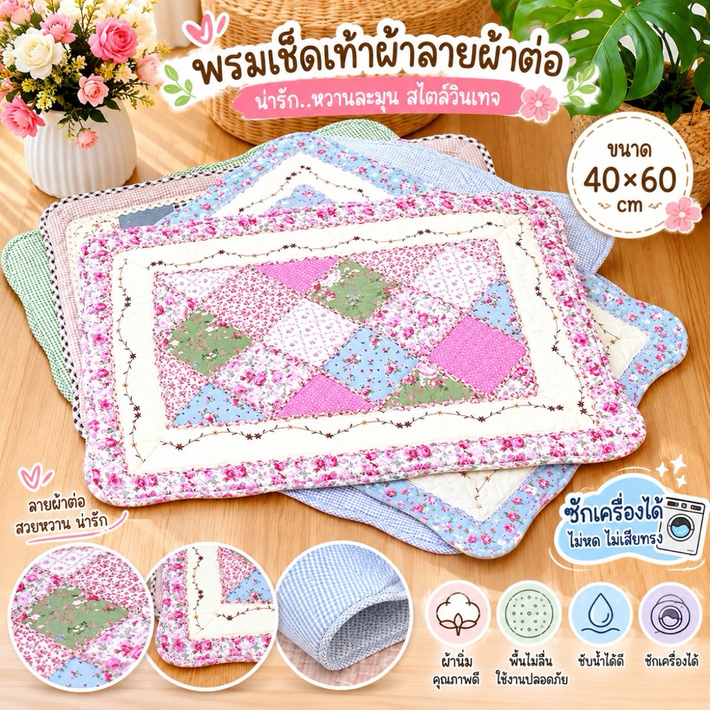 พรมเช็ดเท้าผ้าฝ้ายลายผ้าต่อ 40*60cm