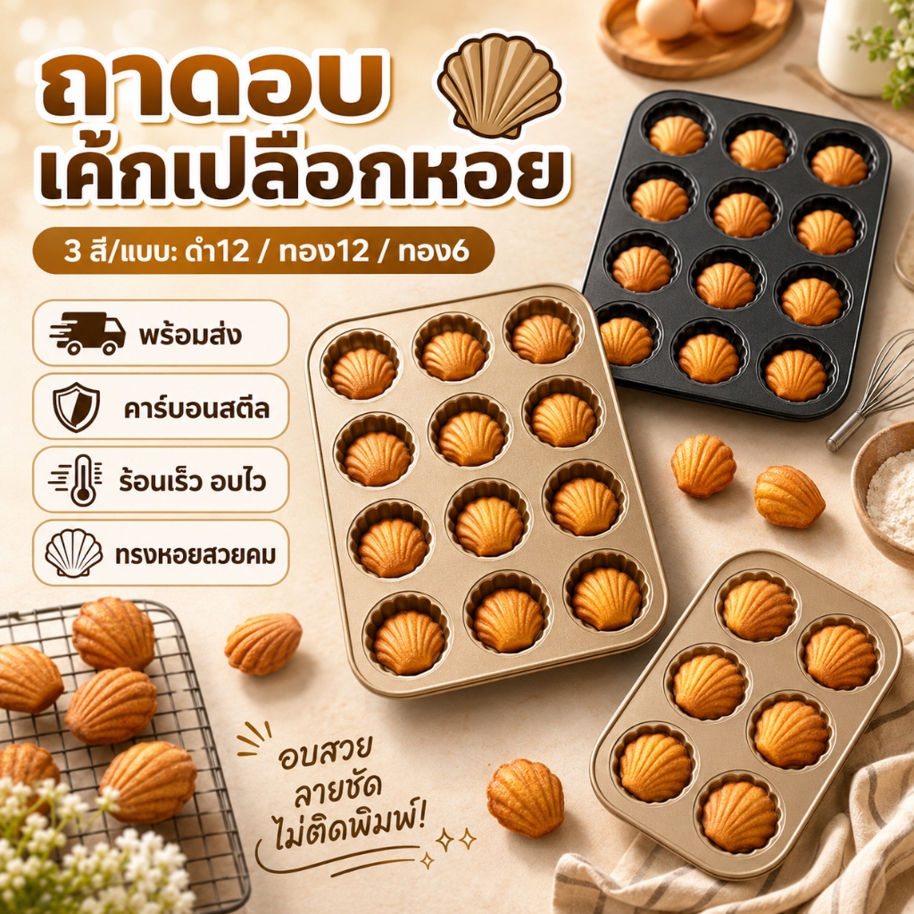ราคาถูกเปิดร้านใหม่ ครบทุกรุ่นสินค้า แม่พิมพ์ทําขนมเค้ก เบเกอรี่ รูปเปลือกหอย ไม่ติดผิว ถาดอบคุกกี้ Madeline
