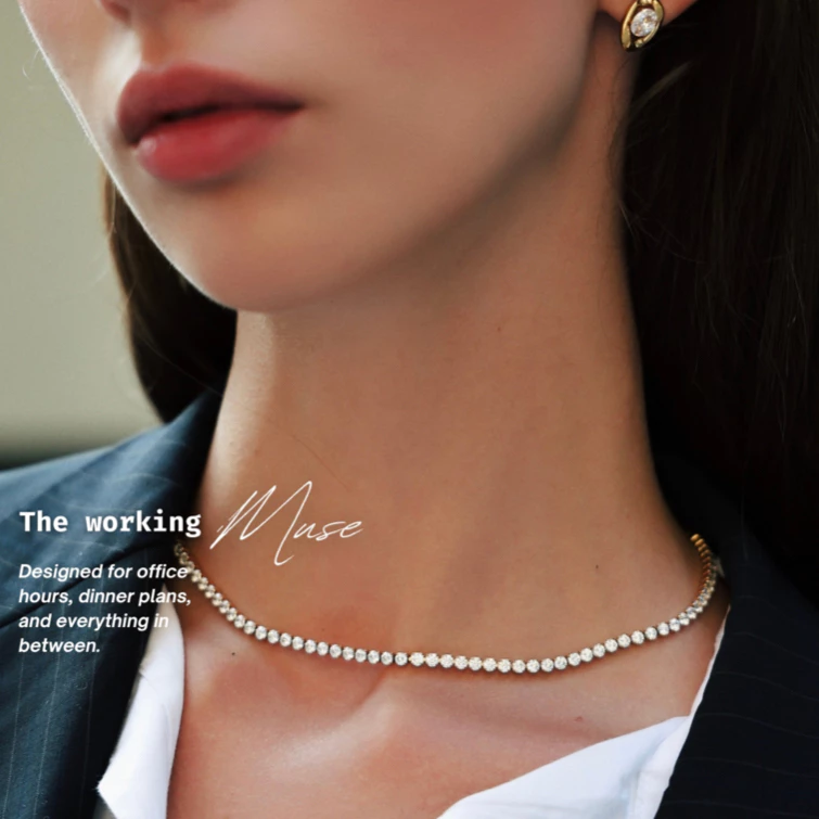 Valencia Haus • XENIA TENNIS NECKLACE • สร้อยคอเทนนิส 3 มม. สีทอง สแตนเลส กันน้ำ