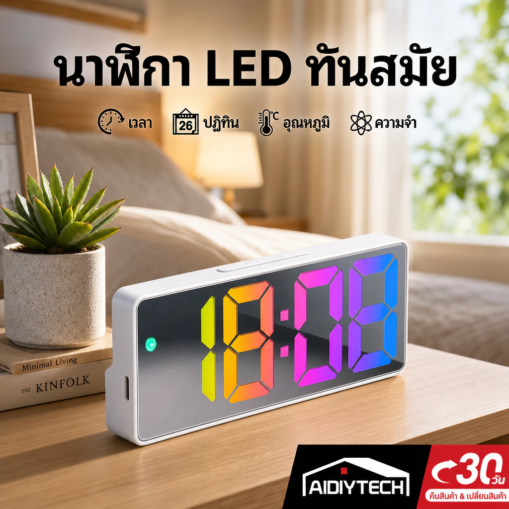 [จัดส่งจากกรุงเทพฯ] นาฬิกาตั้งโต๊ะ นาฬิกาปลุก LED ดิจิตอล เปลี่ยนสีได้ สไตล์มินิมอล แต่งห้องน่ารัก เปิดหน้าจอด้วยเสียง