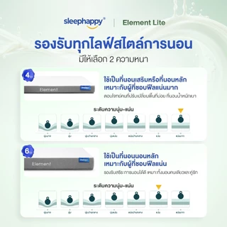 SleepHappy ที่นอนยางพาราแท้ รุ่น Element Lite และ Element Deluxe ที่นอนเพื่อสุขภาพ สัมผัสแน่นไม่ปวดหลัง