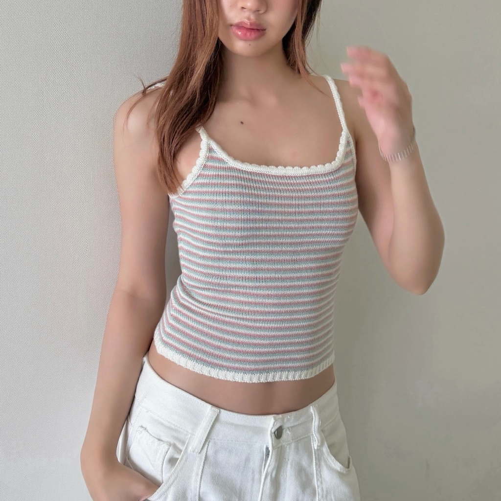 RUBYANDLEMON - VENICE CAMI TOP เสื้อสายเดี่ยวไหมพรมลายทาง