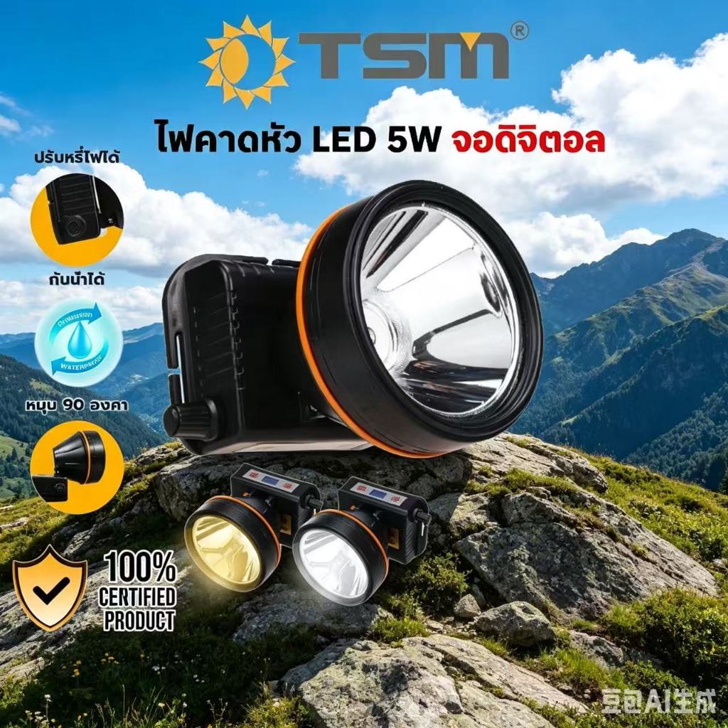 ไฟฉายคาดหัว ไฟคาดหัว LED 5W จอดิจิตอล ไฟฉาย ไฟกรีดยาง ส่องกบ หัวไฟฉาย รุ่น TSM-2999L /TSM-2999Y