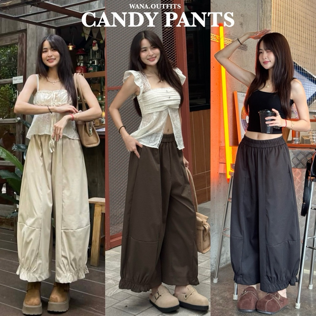 Wana.Outfits - Candy Pants กางเกงเองสม็อคแต่งจีบระบายปลายขา