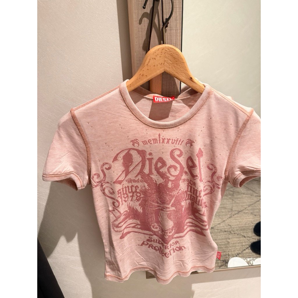 ส่งต่อเสื้อ diesel ของแท้ Jersey T-Shirt With Rhinestones And Burnout Effect
