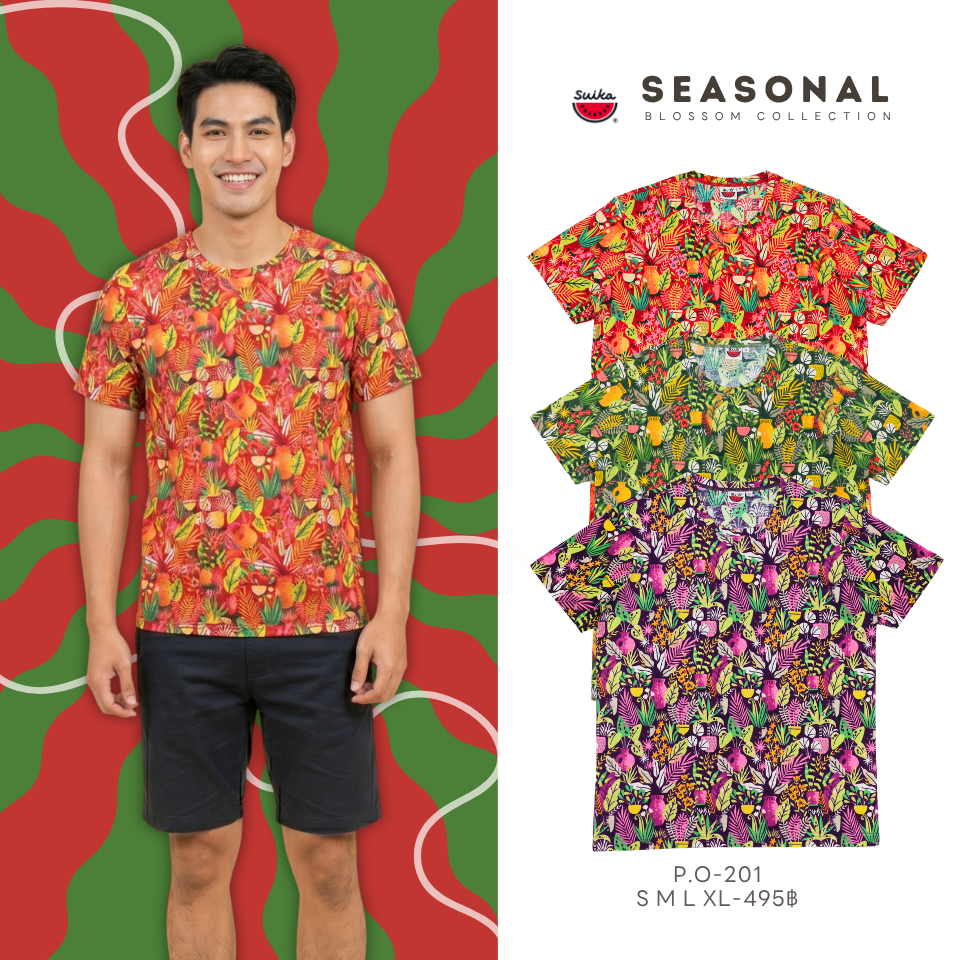 เสื้อแตงโม (SUIKA) เสื้อยืดคอกลมแขนสั้น พิมพ์ลายดอกไม้ (P.O-072 167 182 195 201) ราคาถูก Shopee Lazada