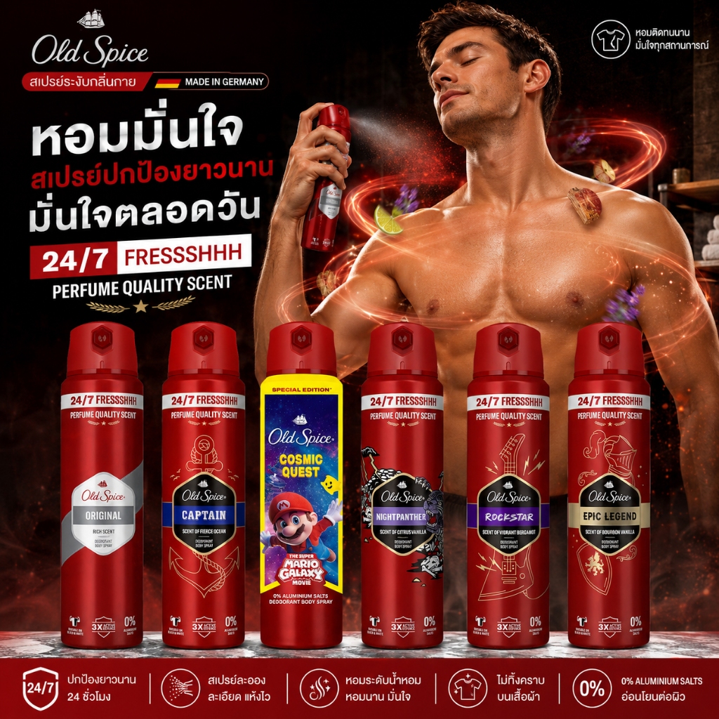 ล็อตใหม่ Old spice Deospray สเปรย์ระงับกลิ่นกาย Original / Captain / Epic legend /Nightpanther/ Wolfthorn เยอรมัน