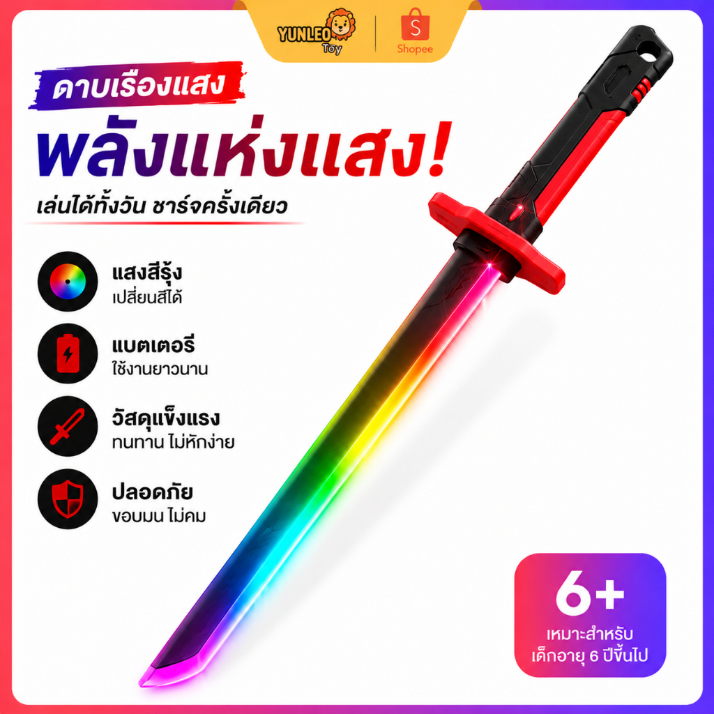 ดาบแสงสุดเท่ เปลี่ยนสีได้ 7 สี เล่นสนุกเหมือนนักรบตัวจริง ของเล่นเด็ก 80ซม./46ซม. อายุ 6 ปีขึ้นไป