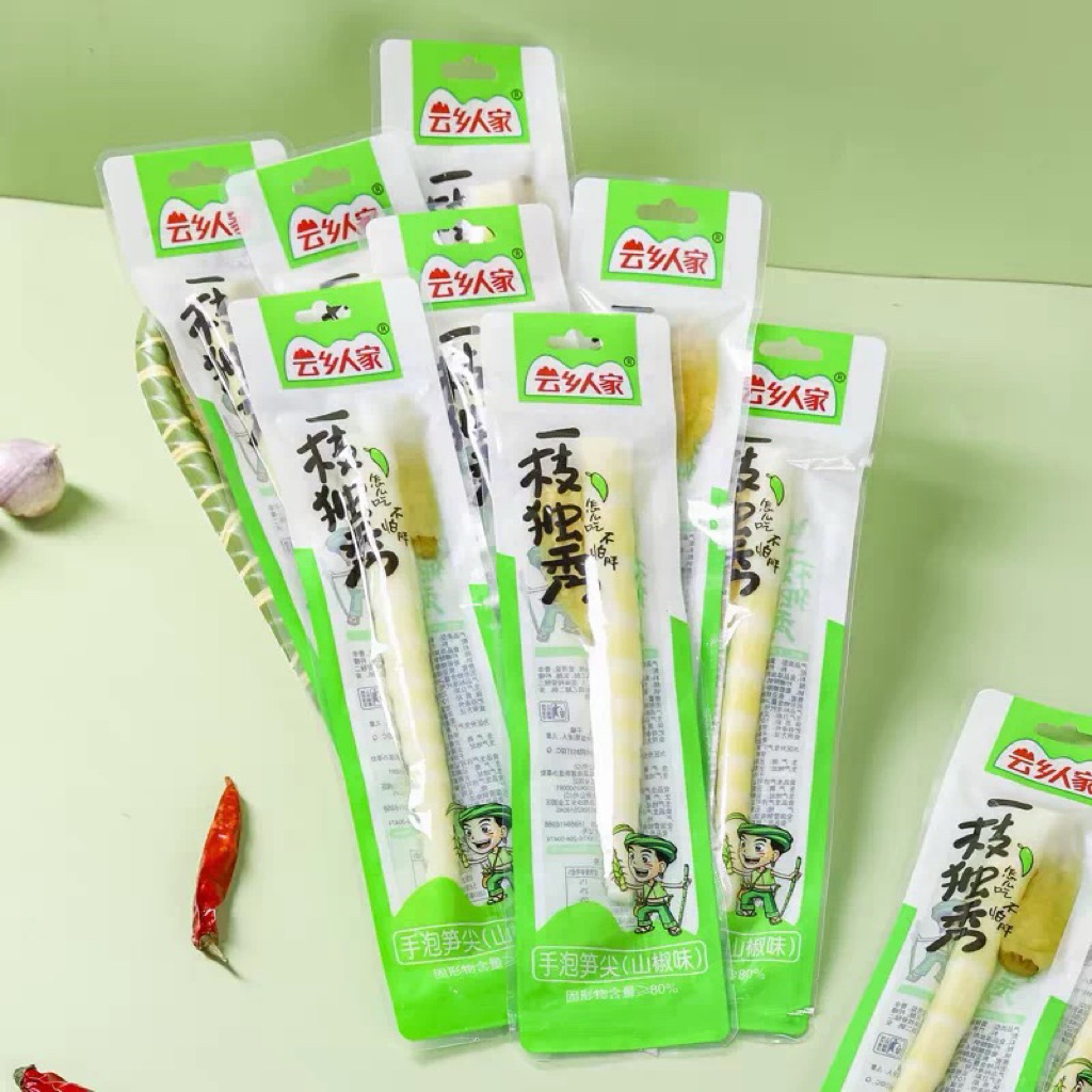 หน่อไม้ดอง 1ซอง1ต้น รสพริกดอง พร้อมทาน ( 一支独秀 泡椒笋 ) พร้อมส่ง ซองละประมาณ 60g  หน่อไม้ดองพริก กับแกล้ม ทานเล่น