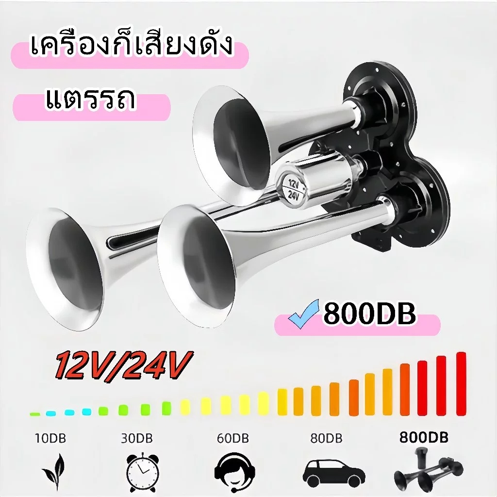 แตรลมไฟฟ้าเสียงดังสุดขีด (3 ปาก) 300DB รูปทรงสวยงาม คอมเพรสเซอร์ฟรี เหมาะสำหรับรถยนต์ รถบรรทุก และรถตู้