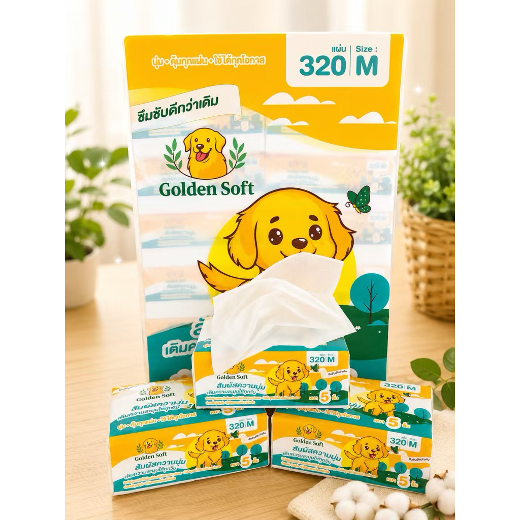 ทิชชู่ Golden soft M 1 หิ้ว 14 ห่อ 320 แผ่น หนา 5 ชั้น