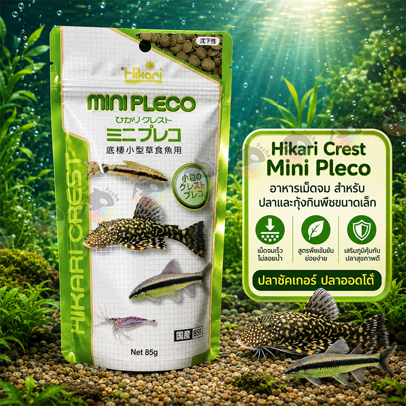 Hikari Crest Mini Pleco ฮิคาริ อาหารเม็ดจมสำหรับปลาและกุ้งกินพืชขนาดเล็ก ปลาซัคเกอร์  ปลาออตโต้