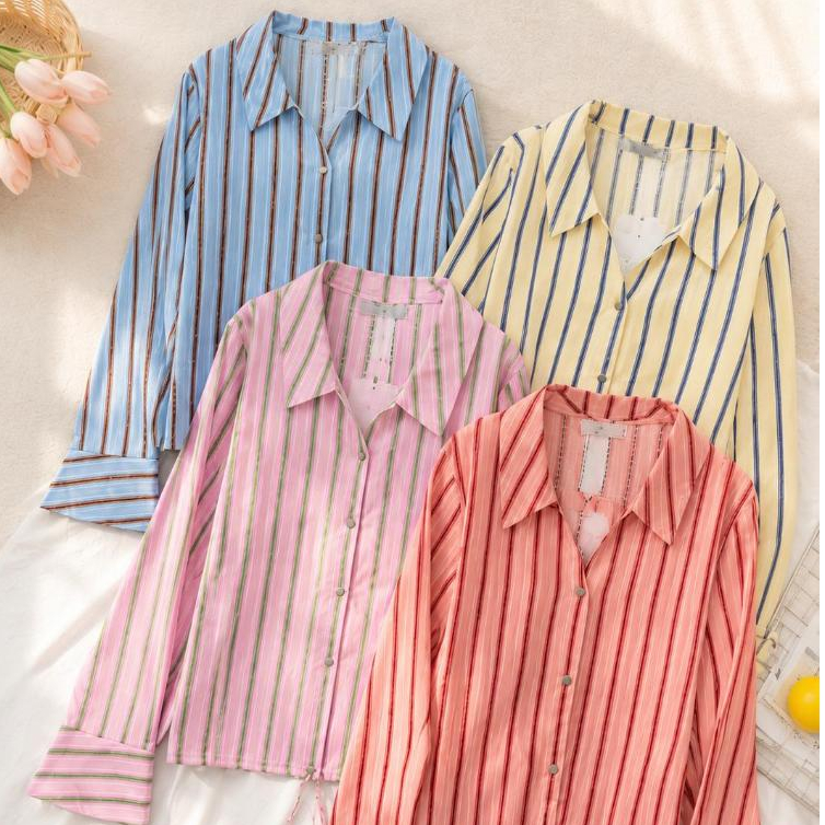 C0020 รุ่น Mila (มี-ล่า) เสื้อเชิ้ตแขนยาวลายทาง งานทรงสวย ใส่แล้วดูสดใส ไม่ดูแก่ ดีไซน์คอปกแต่งลุคให้ดูเก๋ขึ้น