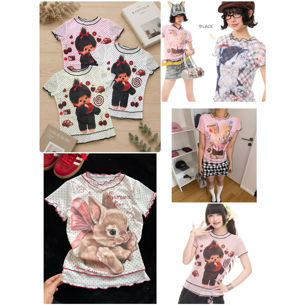 (งานนำเข้า) เสื้อซีทรูลายน้องน่ารักสุดๆๆ ใส่สบายตัว เนื้อผ้านิ่มเบาใส่ได้ตลอดค่ะ แมตช์ง่ายใส่ได้ตลอด