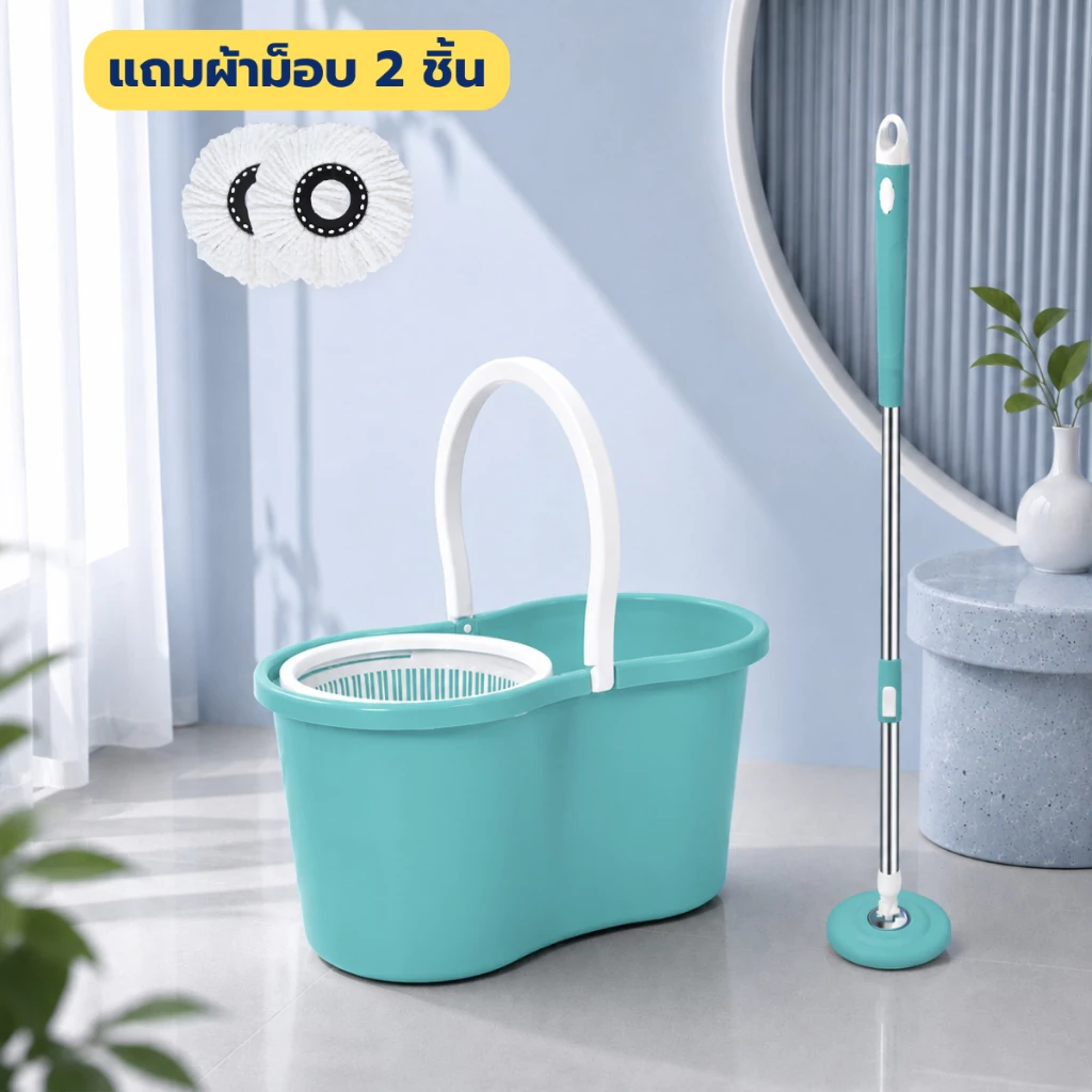 ถังปั่นไม้ม๊อบ ถังปั่นไม้ถูพื้น Spin Mop ชุดถังปั่นพลาสติก ชุดทำความสะอาดพื้น ไม้ถูพื้น ไม้ม๊อบ  ผ้าม๊อบไมโครไฟเบอร์. thumbnail 8
