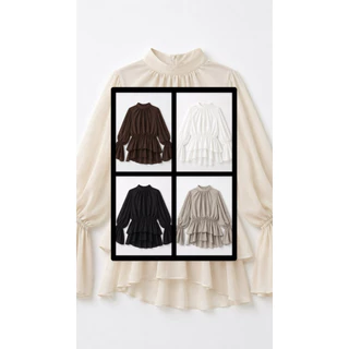 lucy - ana studio เสื้อชีฟองระบายสองชั้นจ้ำเอว แขนจั๊มปล่อย ซับในทั้งตัว