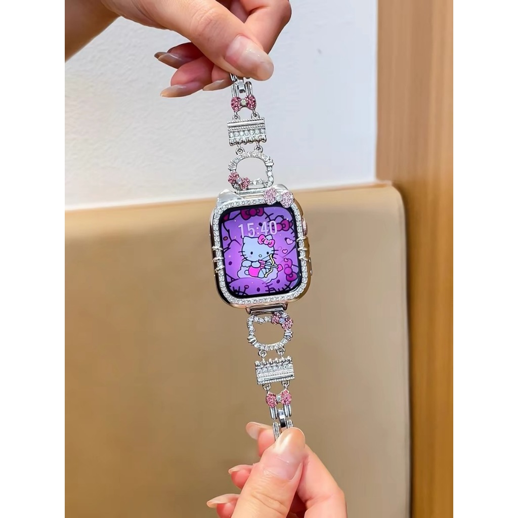 พร้อมส่ง Set สายสร้อยข้อมือ +เคสเพชร KT สีเดียวกัน ใช้ไ้ด้กับ Smart Watch 11 10 9 8 7 WatchX  H13min