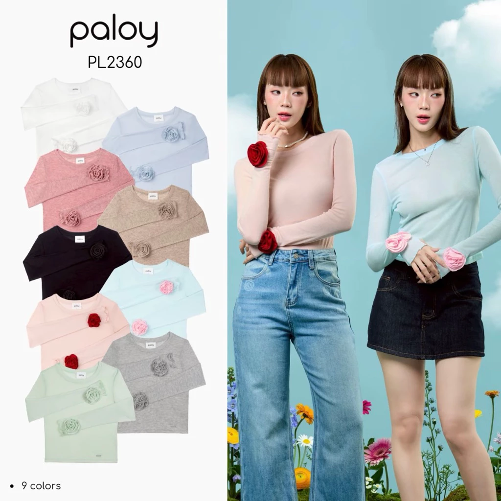 Paloy Camellia Top 📍พร้อมส่ง🚚ส่งด่วนในพื้นที่💨เสื้อแขนยาวดอกคามิเลียทรงเข้ารูป ของแท้ 💯 %