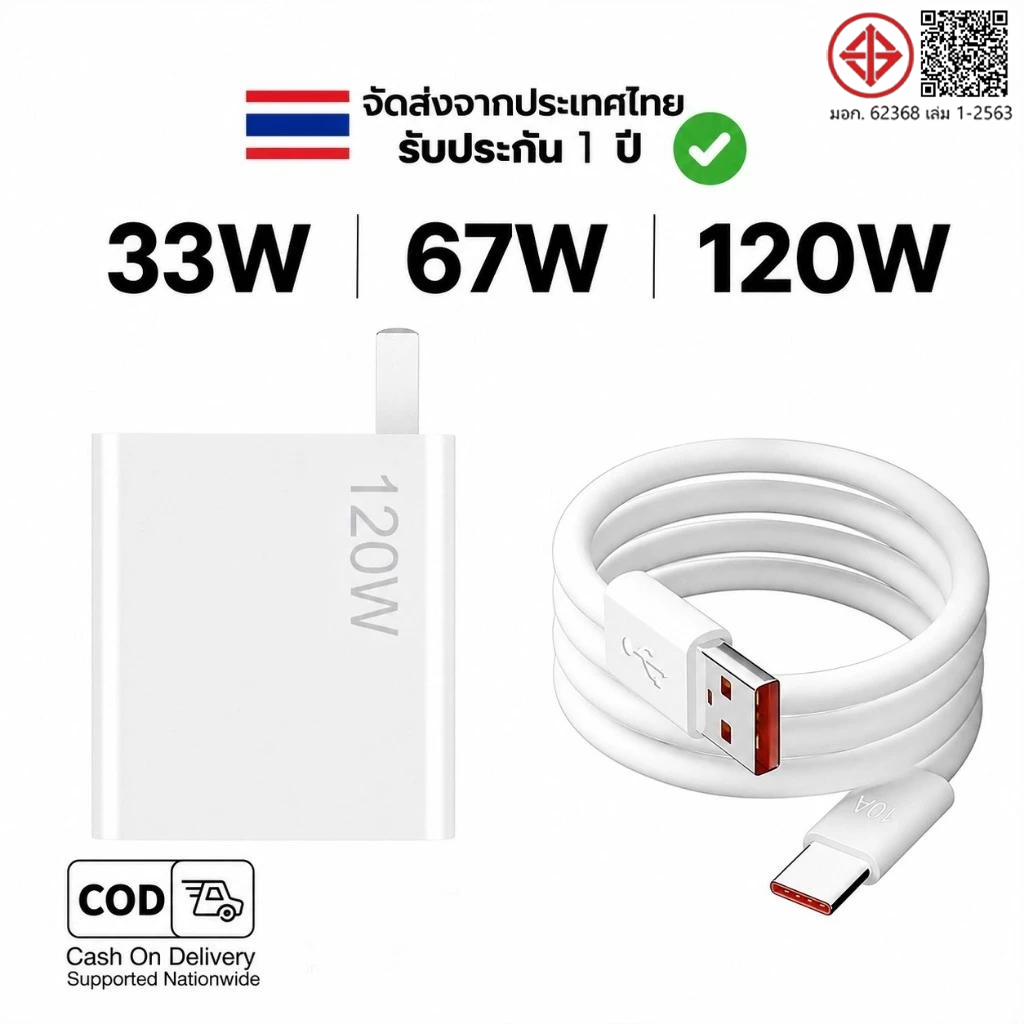 ]ชุดชาร์จ XM 33W/67W/120W หัวชาร์จ + สายชาร์จ 6A type c fast Charge บ Poco F7 X7 Redmi 14