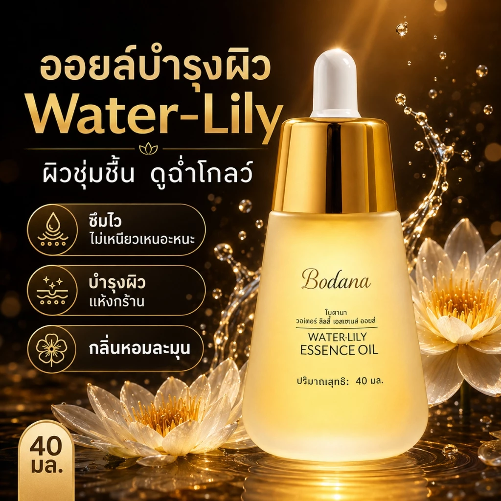 BODANA วอเตอร์ ลิลลี่ เอสเซนส์ ออยล์ สกินแคร์ ผิว ใบหน้า ความชุ่มชื้น ออยล์บำรุงผิวหน้าจากดอกบัวขาว