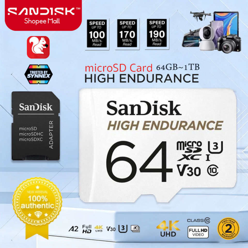 (ส่งด่วน) SANDISK Micro SDcard แท้ High Endurance 32GB/64GB/128GB (100MB) UHS-I Class10 U3 V30 Memory card เมม