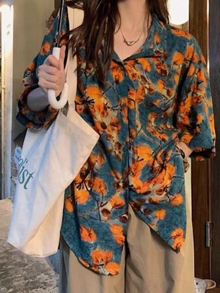 เสื้อเชิ้ตลายดอก ผ้าบาง ทรงหลวม สไตล์ฮาวาย ย้อนยุคฮ่องกง รุ่นใหม่ฤดูร้อน 2026 เหมาะใส่เที่ยวชายหาด สำหรับผู้หญิง