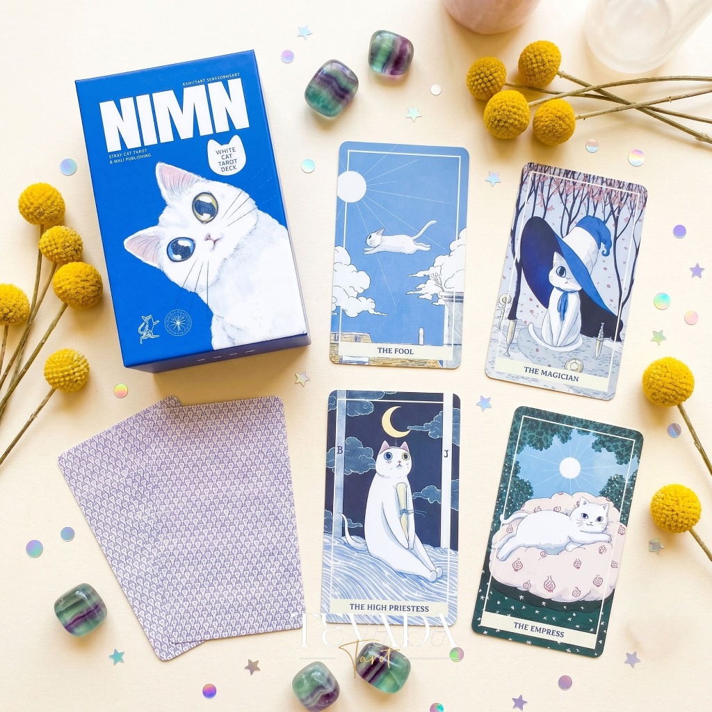 ไพ่ยิปซี ไพ่ทาโรต์ของแท้ ไพ่ทาโร่ Nimn White Cat Tarot ลายน้องแมวน่ารัก ขอบเงินโฮโลแกรม ฮีลใจ มือใหม่ พร้อมส่ง