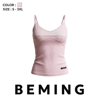 Bemingtop1209(S-3XL)-Semi Cami Top - สายเดี่ยวดีไซน์หวานตกแต่งลูกไม้ช่วงอก