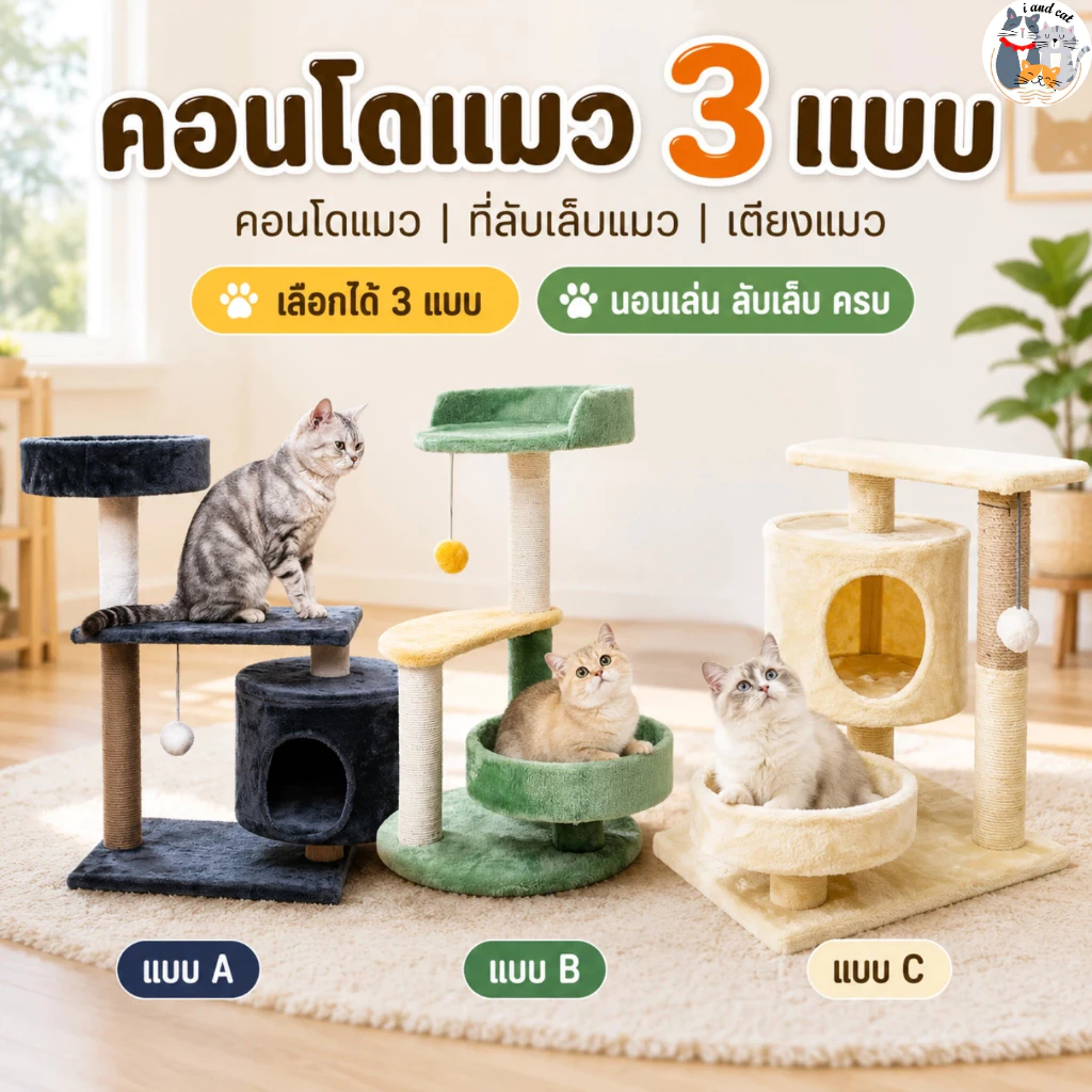 คอนโดแมวไม้ ใหญ่พิเศษ เสาลับเล็บแมว หลุมอวกาศใส กล่องนอนสองชั้น โครงปีนแมว ของเล่นครบ