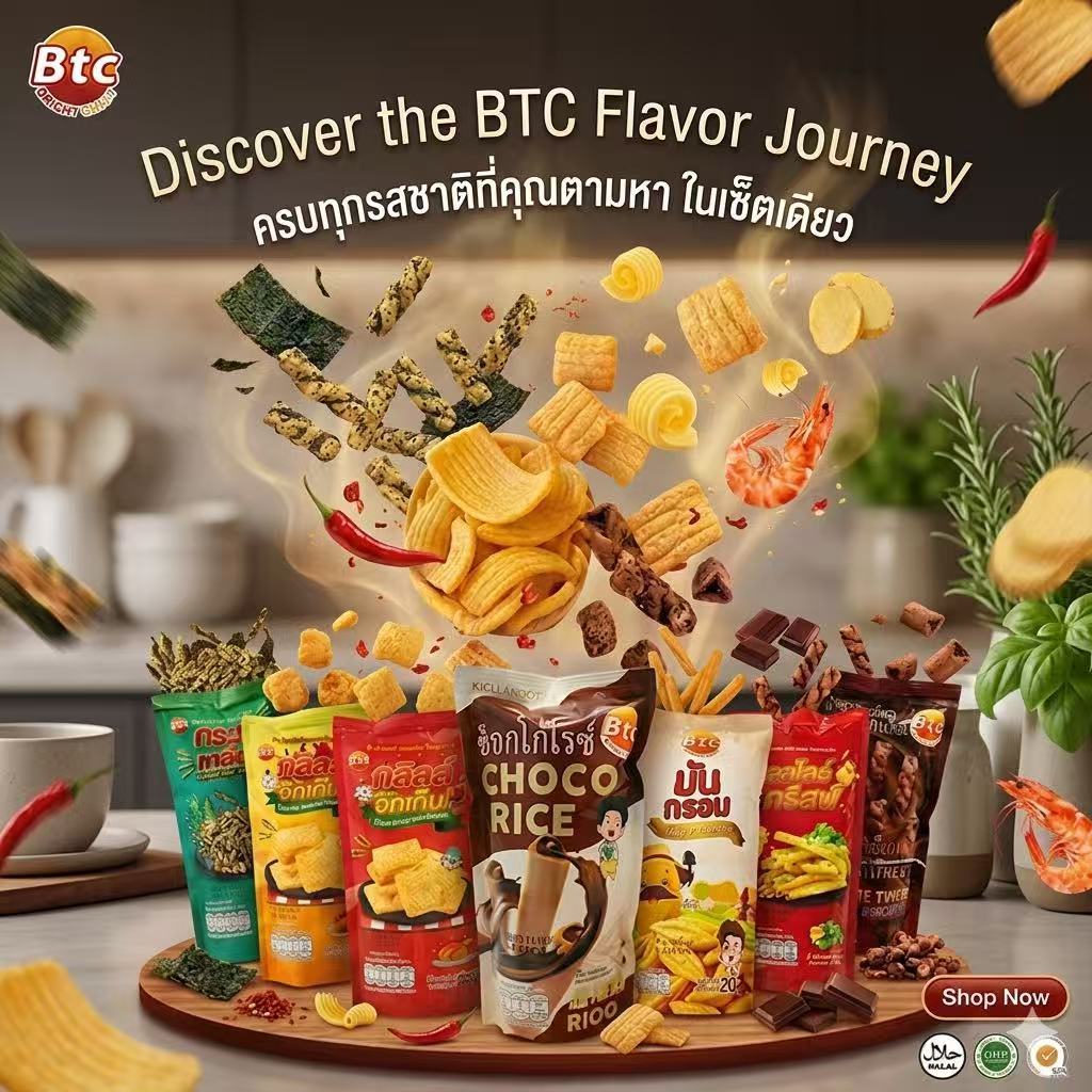 BTC ขนมกรอบเซ็ต 7 รสชาติ ครบทุกชอบ กรอบอร่อย ราคาถูก ขนมทานเล่นสำนักงาน ขนมเด็ก