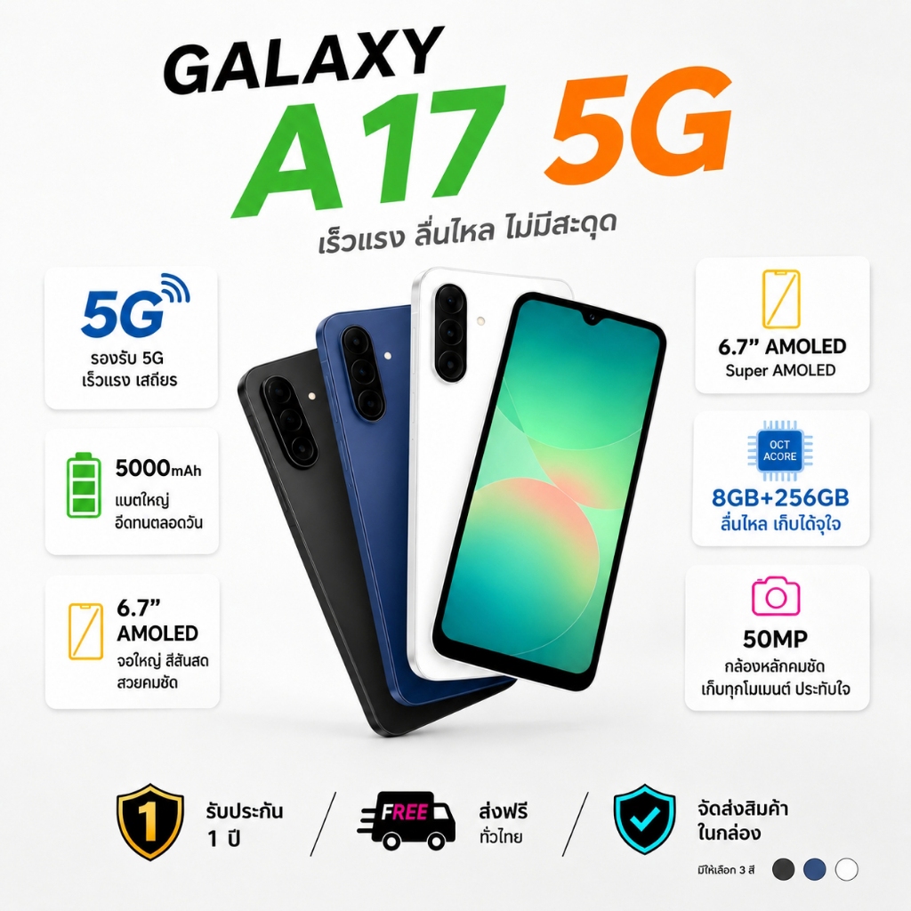 สินค้าขายดีSamsungGalaxyA175G(8GB/256GB) หน้าจอขนาด6.6นิ้วกล้องหลัก50MP แบตเตอรี่ 5000mAh รองรับซิมคู่ มีสินค้า