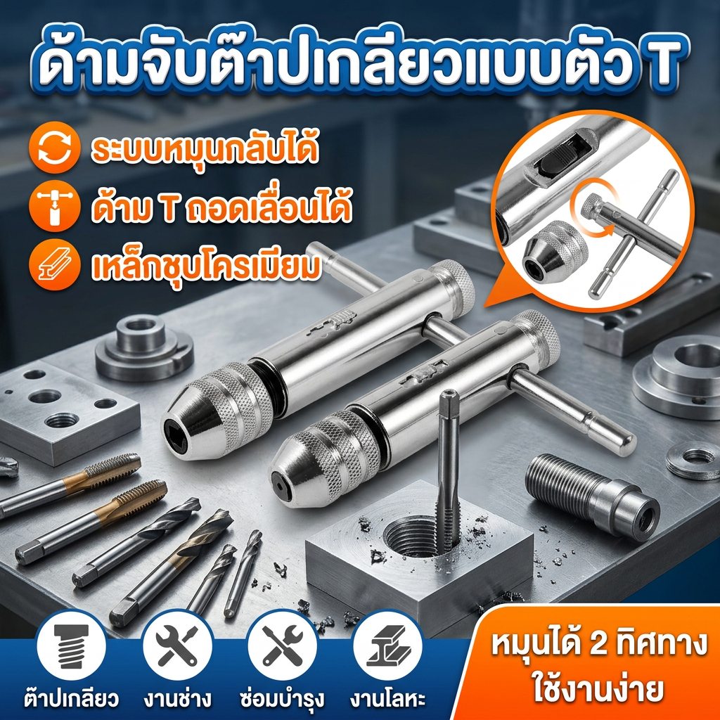 2 ชิ้น T Handle Ratchet Tap Holder ประแจปรับ T ประเภทประแจวงล้อ M3-M8/M5-M12