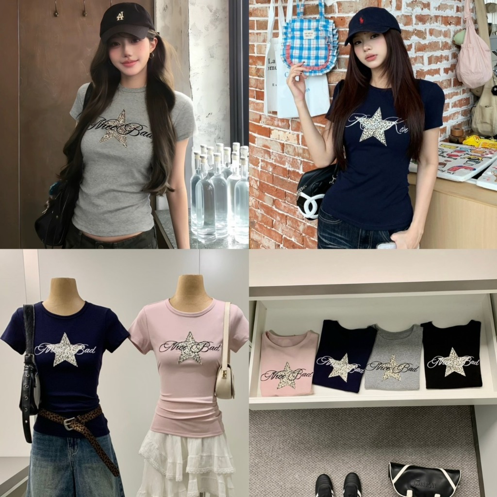 9439 เสื้อยืดคอกลมสกรีนลายช่วงอก งานป้าย WG.WE