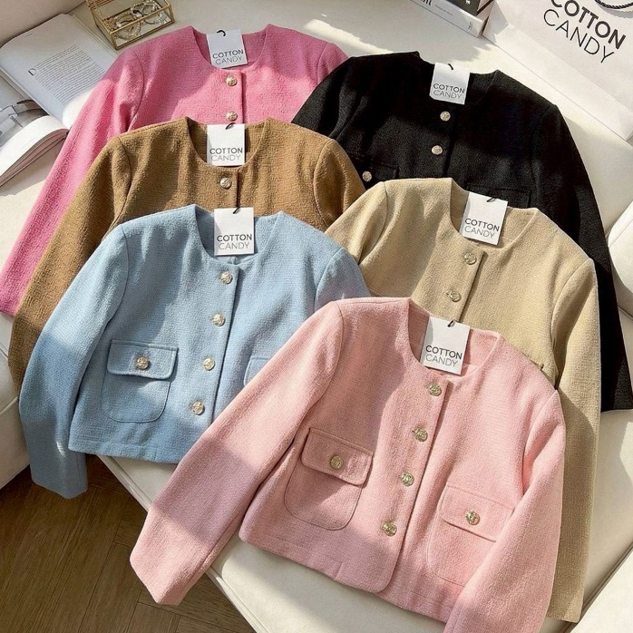 S112 ป้าย cottoncandy เสื้อเบลเซอร์ทรงครอป ผ้าทอเนื้อดีมาก ใส่สบายไม่คัน กระดุมนำเข้าเกรดเกาหลี