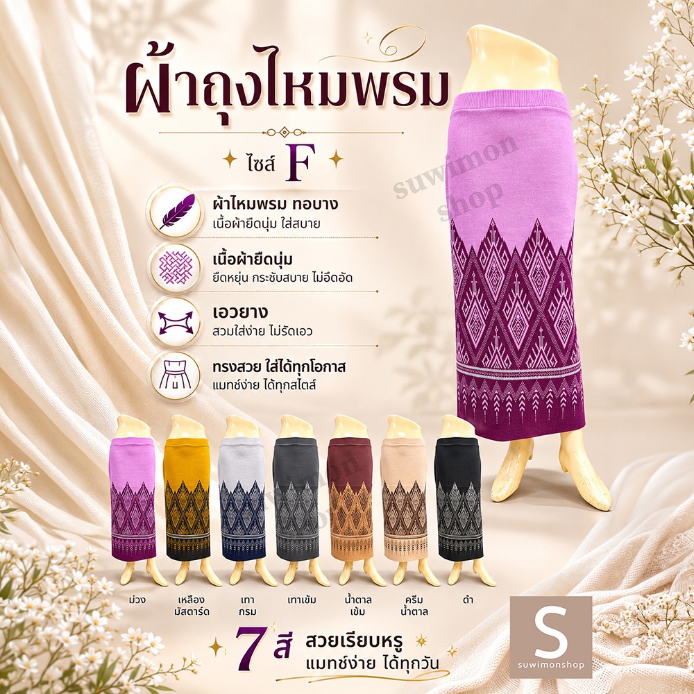 ผ้าถุงไหมพรม ทอลายไทย ไซส์ใหญ่ XL
