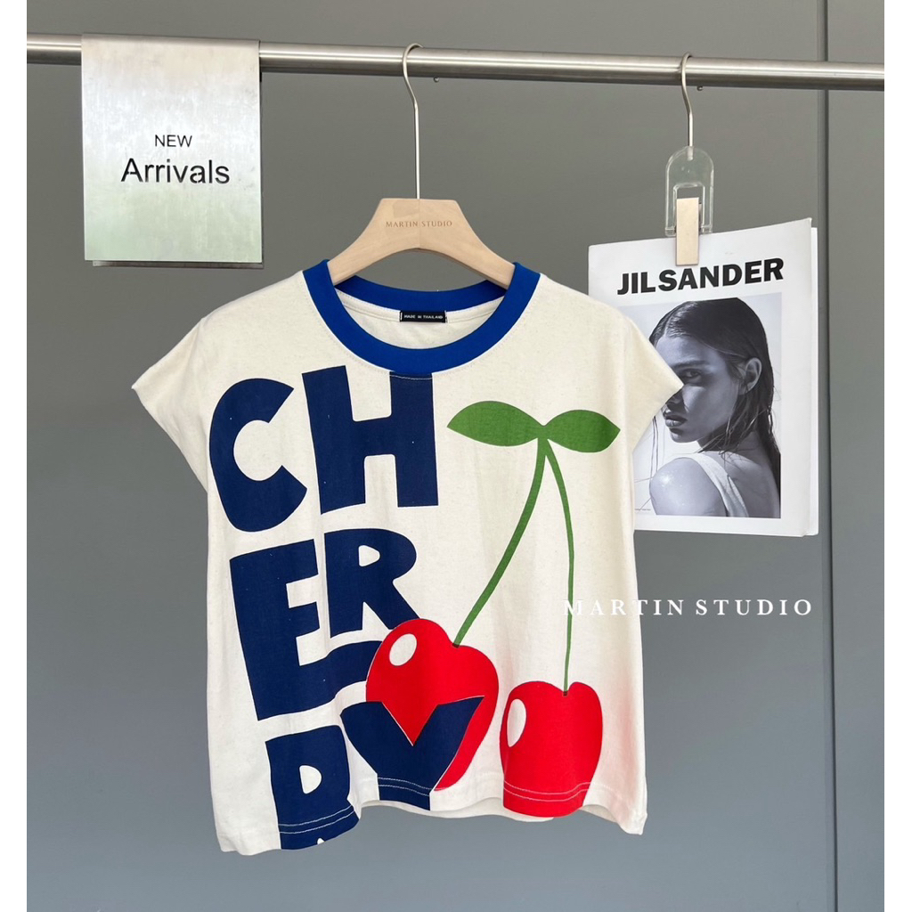 เสื้อแขนกุด เนื้อผ้าคอตตอนไม่ฟอกสกรีนลายน่ารัก