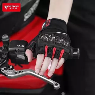 MOTOWOLF MDL 0327 Half Finger Racing Glove ถุงมือผ้าแบบครึ่งนิ้ว พร้อมการ์ดคาร์บอนเคฟล่า สำหรับขี่มอเตอร์ไซค์ จักรยาน