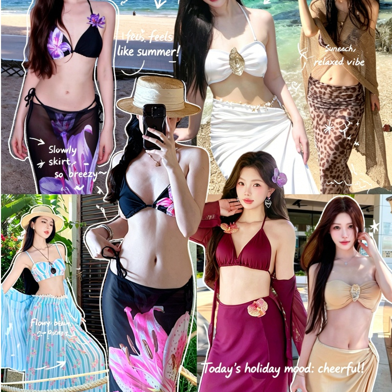 ชุดว่ายน้ำ bikini  เดรสยาวผ้าตาข่าย สีสันสดใส ลายเสือดาว โดดเด่นสะดุดตา ผ่าสูง เซ็กซี่   ชุดไปทะเล   สไตล์หลากหลาย