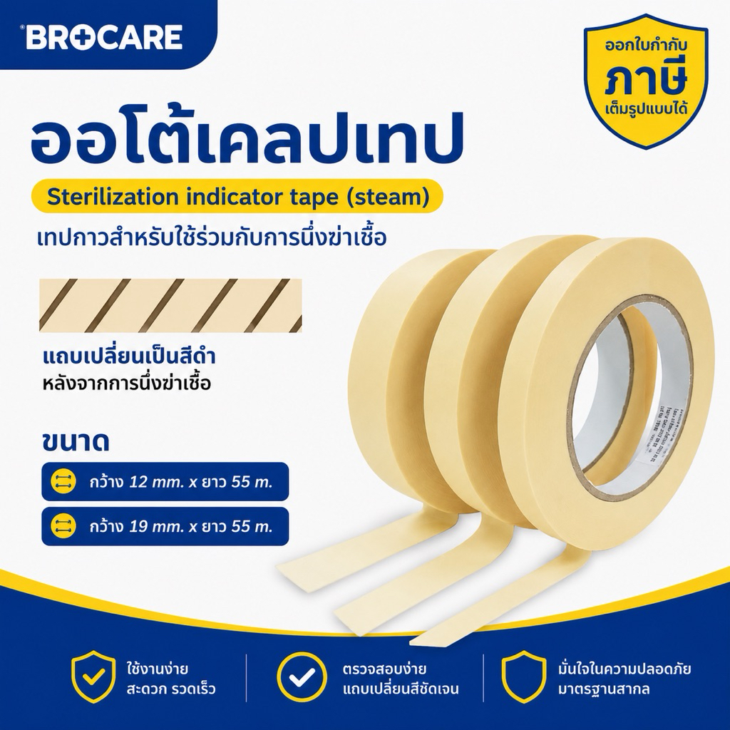ออโต้เคลปเทป Autoclave Tap กาวชนิดพิเศษ อบร้อนเปลี่ยนสี พร้อมส่ง